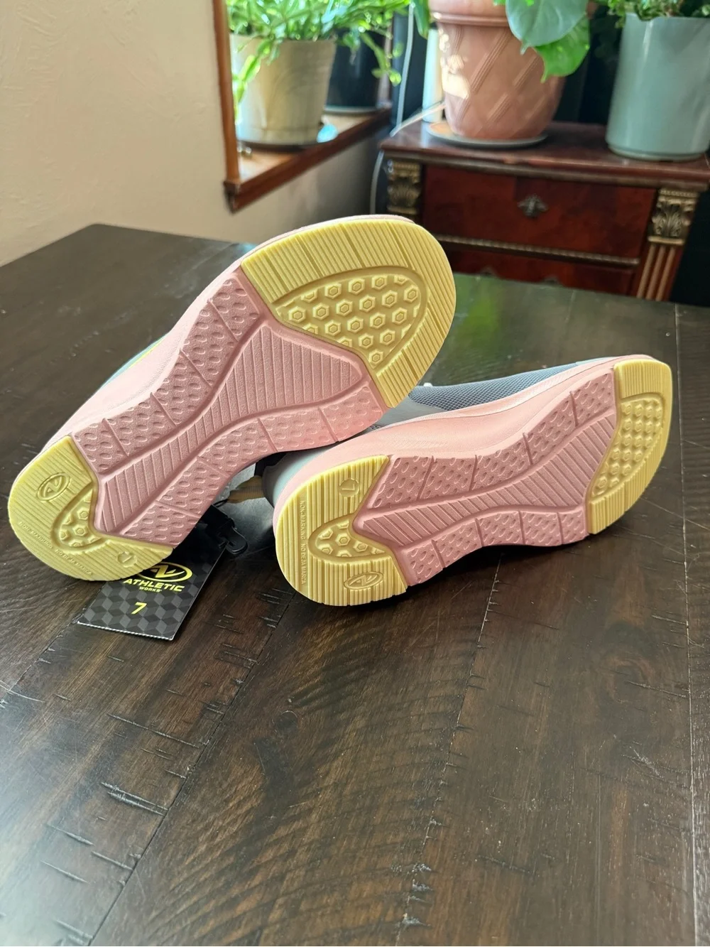 NWT Women's Athletic Works Summer Mesh Sneakers in Gray, Pink & Yellow Size 7